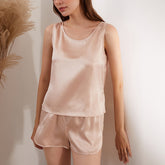 Silk Camisole Sets - Elastic Waist Shorts Soft Sleepwear